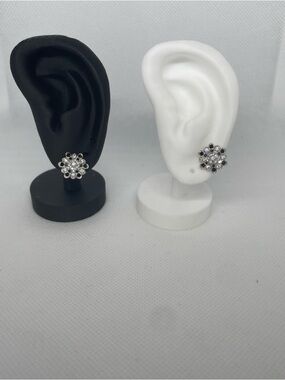 New On Card Flower Cluster Stud Earrings - Silver Tone Cubic Zirconia
